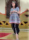 Sky Blue Colour Thangat children navaratree special exclusive feative wear Mirror Work dhoti kedia collection thangat 03